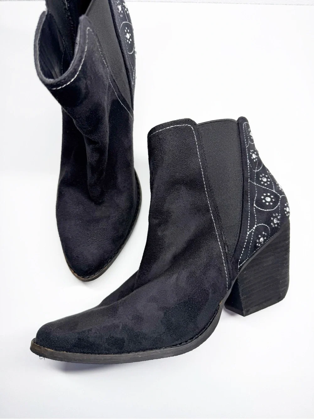 Coconuts by Matisse Tracy Floral Rhinestone Western Ankle Boots Black Size 10